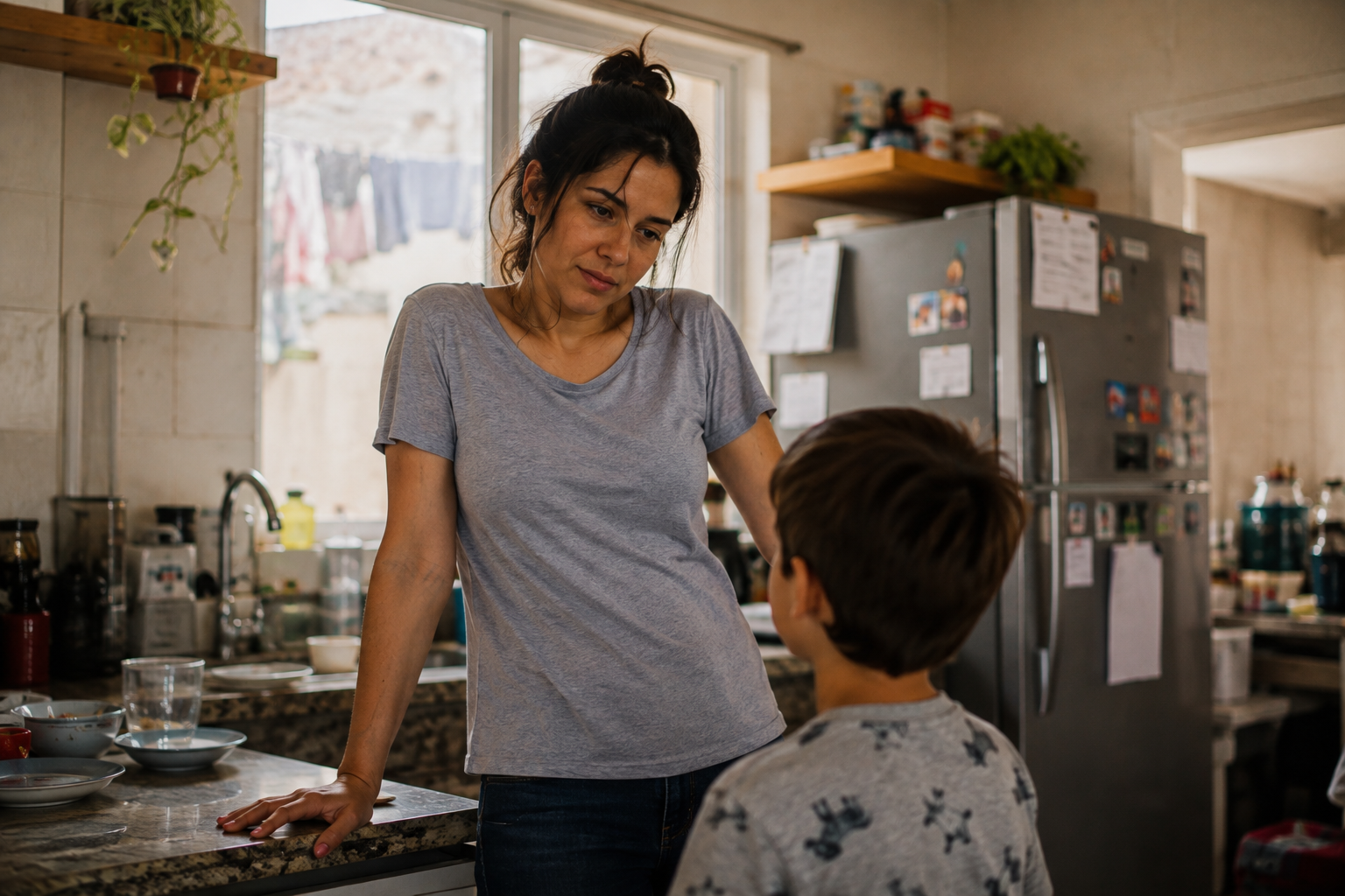 Mãe e filho em casa